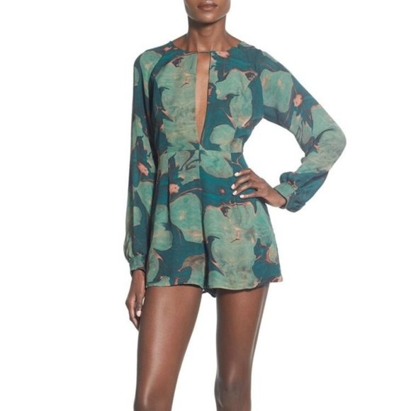Stone Cold Fox Sienna Silk Romper Green Lily Print Size 1 - Picture 3 of 9